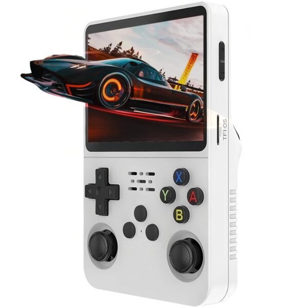 SHWAM Handheld Game Console, Open-Source R36S with 3.5" IPS Screen, Linux System, Portable Gaming & Entertainment Device, Includes 64G/128G TF Card (White, 128GB)